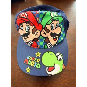Super Mario Kids Adjustable Cap With Mario Luigi & Yoshi Graphics - Navy & Red C
